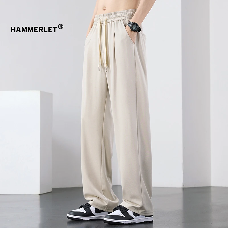 夏季薄款宽松直筒男士裤子潮流垂感针织运动裤阔腿裤休闲裤百搭