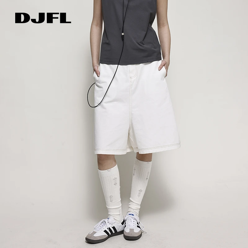 DJFL白色撞色压线A字阔腿牛仔短裤简约高级感25春夏新款DWWR3D446