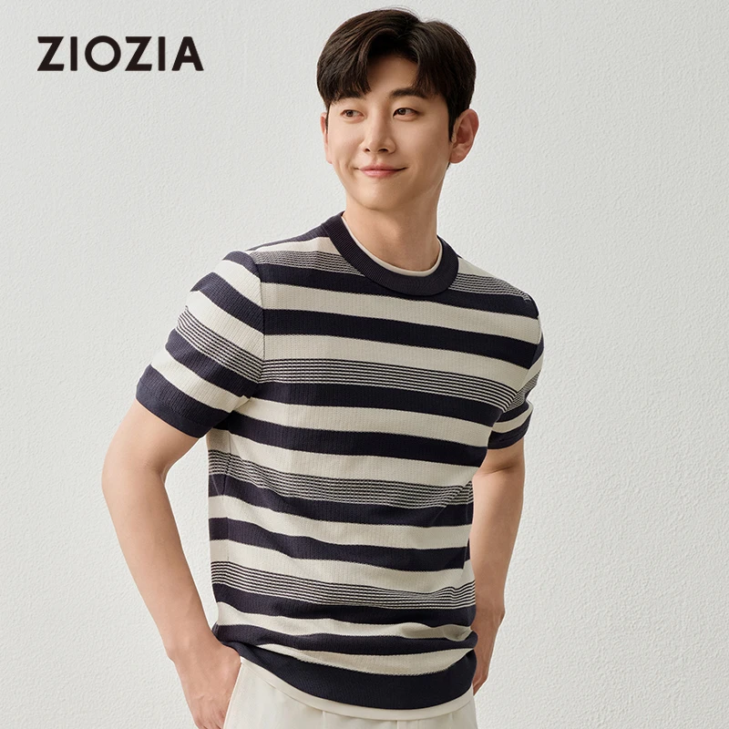 【5A抗菌】ZIOZIA通勤男装25夏百搭条纹针织短袖T外潮流ZEBE2234J