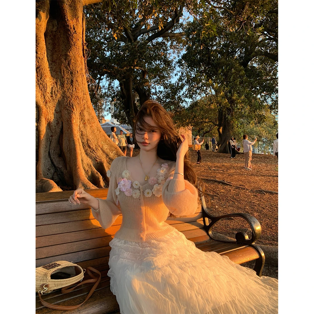 陈佳楠【Romance春日花序】春季立体手工订花 羊毛马海毛开衫