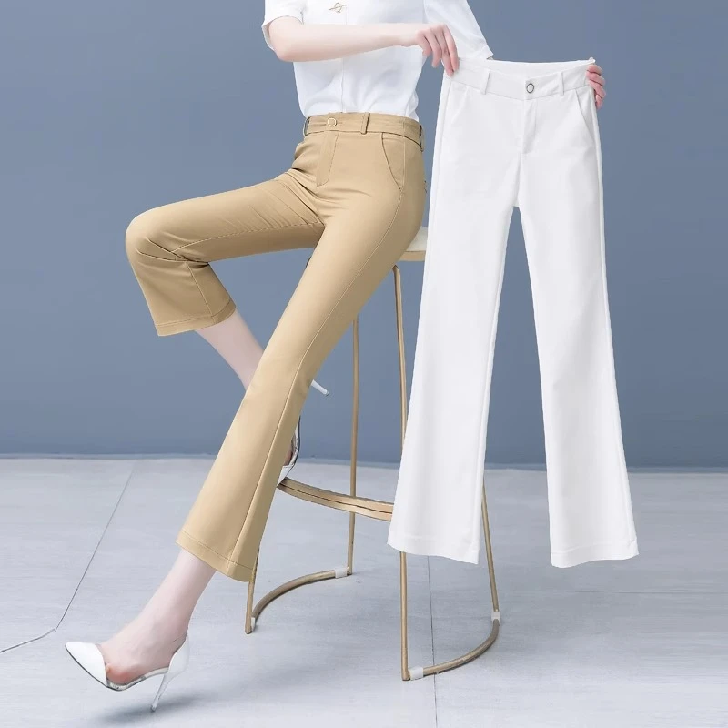微喇西装裤女夏薄款2025新款高腰八分休闲直筒裤小个子九分喇叭裤