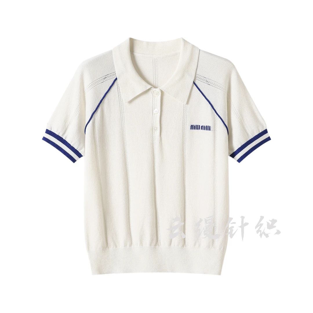 2025夏季新款字母提花POLO领撞色边插肩短袖轻薄百搭老钱风女装