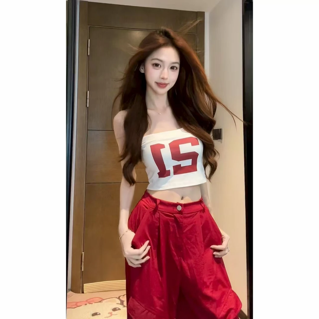 【XIAOBAWANG】辣妹风抹胸背心女内搭外穿性感美背上衣加工装裤W