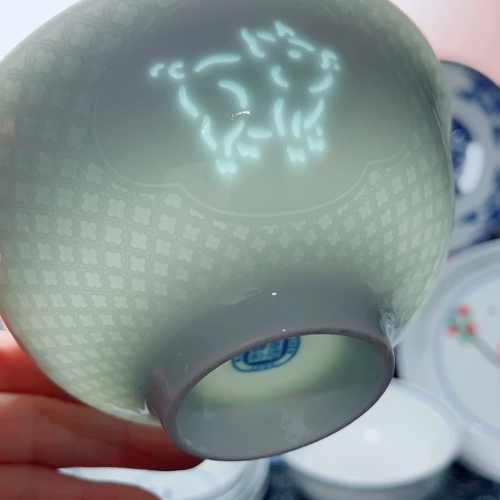 青花玲珑5寸饭碗生肖。猪