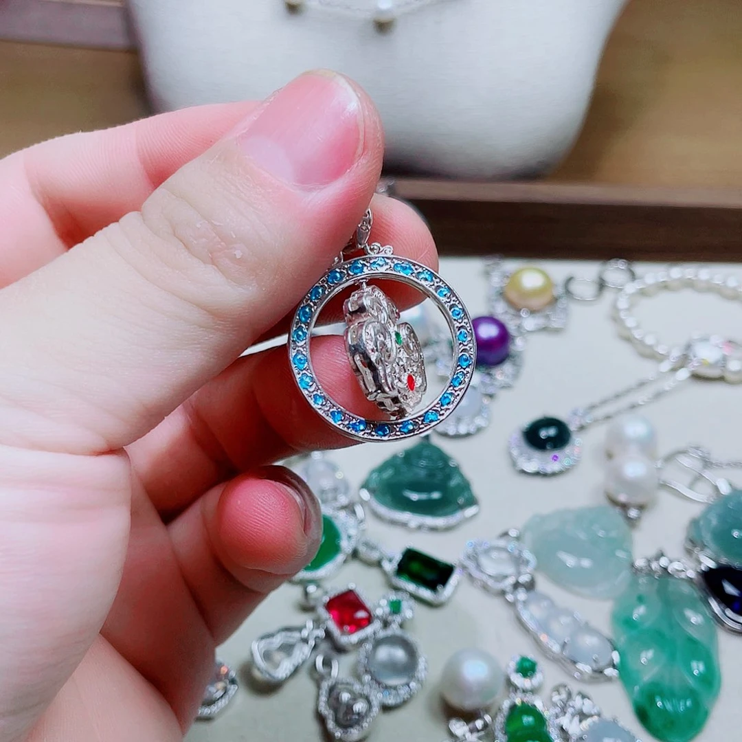 坠链均925银无描金如意