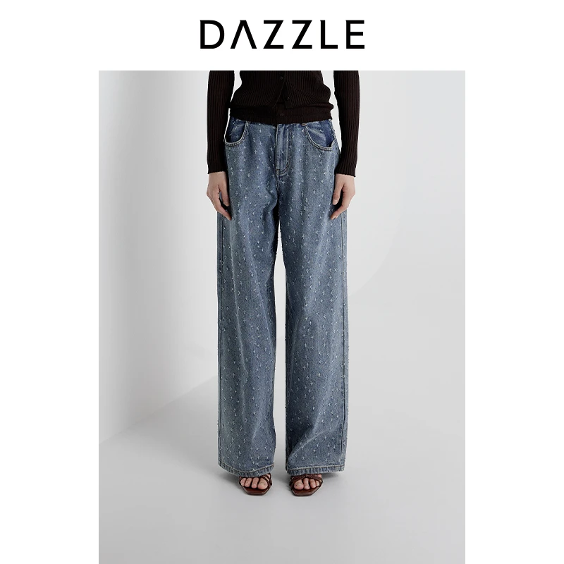 DAZZLE 地素牛仔裤2025夏季新款蓝色烫钻牛仔裤2J2R411