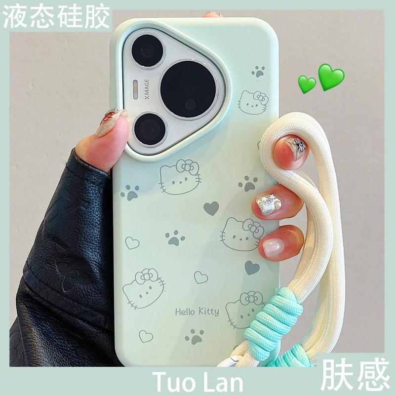 适用华为pura70pro+手机壳爱心kitty猫pura80pro带挂绳mate70硅胶