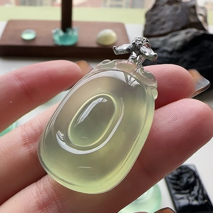 岫玉银S925镀金镶嵌吊坠(不含链)