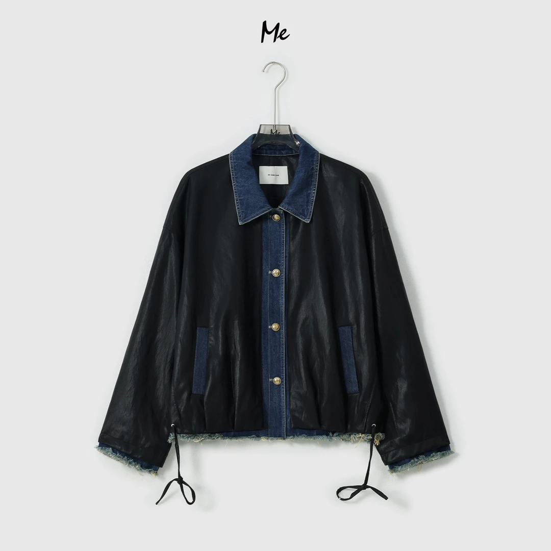 ME【流苏牛仔皮衣外套】复古显瘦时尚牛仔拼接百搭休闲外套MESA0983