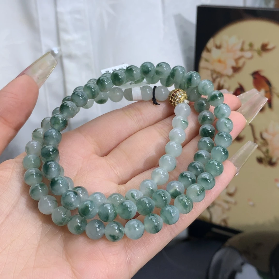 翡翠手链未镶嵌卡7.0冰胶飘湖水绿花
