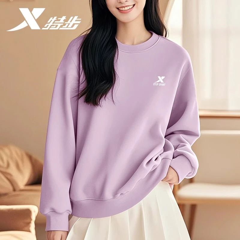 特步卫衣女冬季新款上衣宽松休闲套头衫长袖百搭时尚潮流女运动服