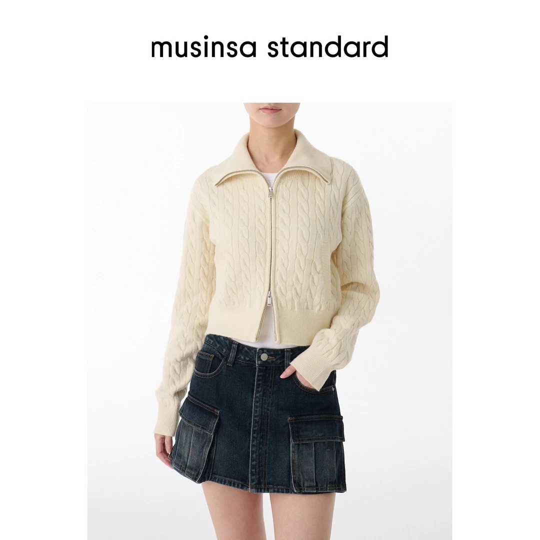 musinsa standard25秋季女士复古优雅立体纽花针织开衫MWDWC812