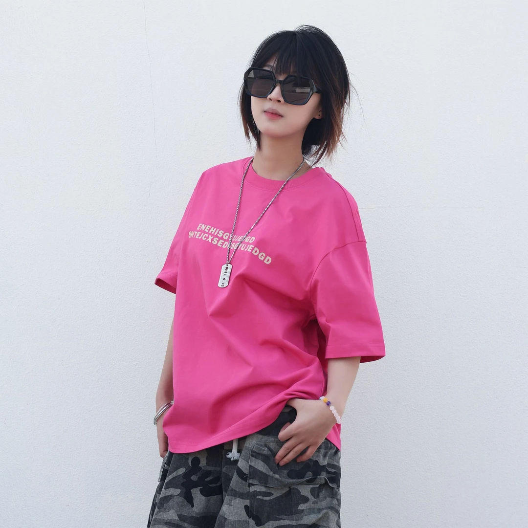 [艾贝维]100%棉时尚百搭圆领短袖潮T简约t恤纯棉休闲情侣夏季