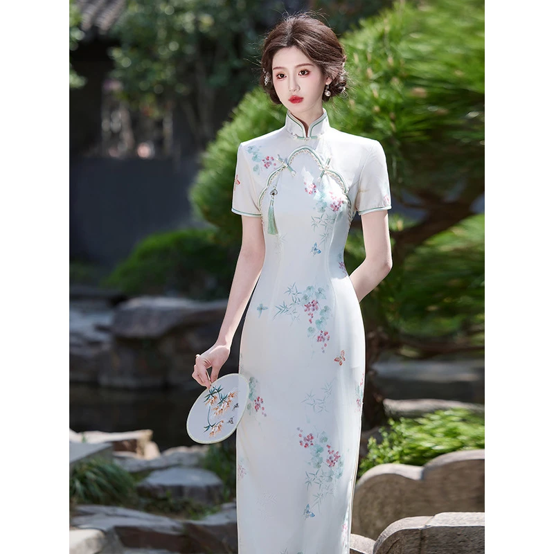 长款旗袍夏季新中式2025新款清新气质收腰连衣裙年轻款少女高级感