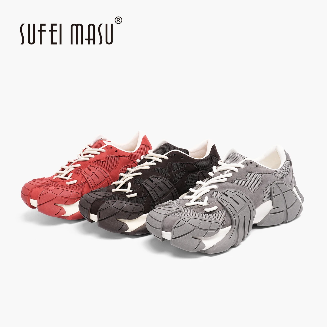 SUFEIMASU/苏菲玛素圆头透气软底百搭系带厚底老爹鞋2025