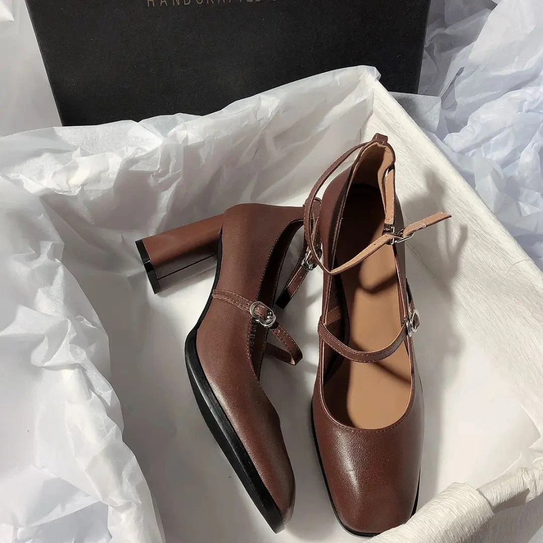 小性感玛丽珍鞋优雅高跟鞋方头高跟显瘦双扣带单鞋