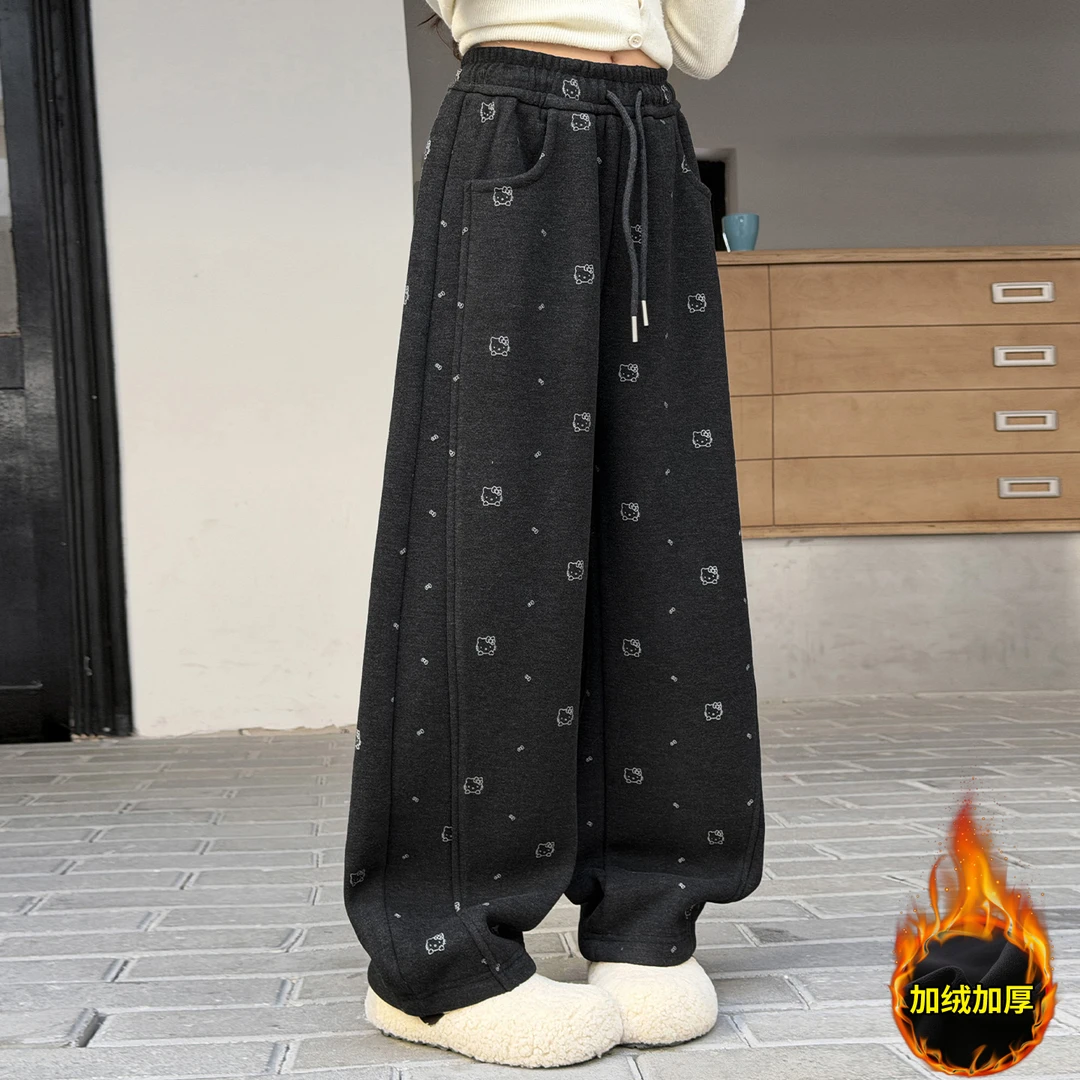 女童加绒休闲裤宽松一体绒潮中大童秋冬新款加厚弯刀裤儿童卫裤子