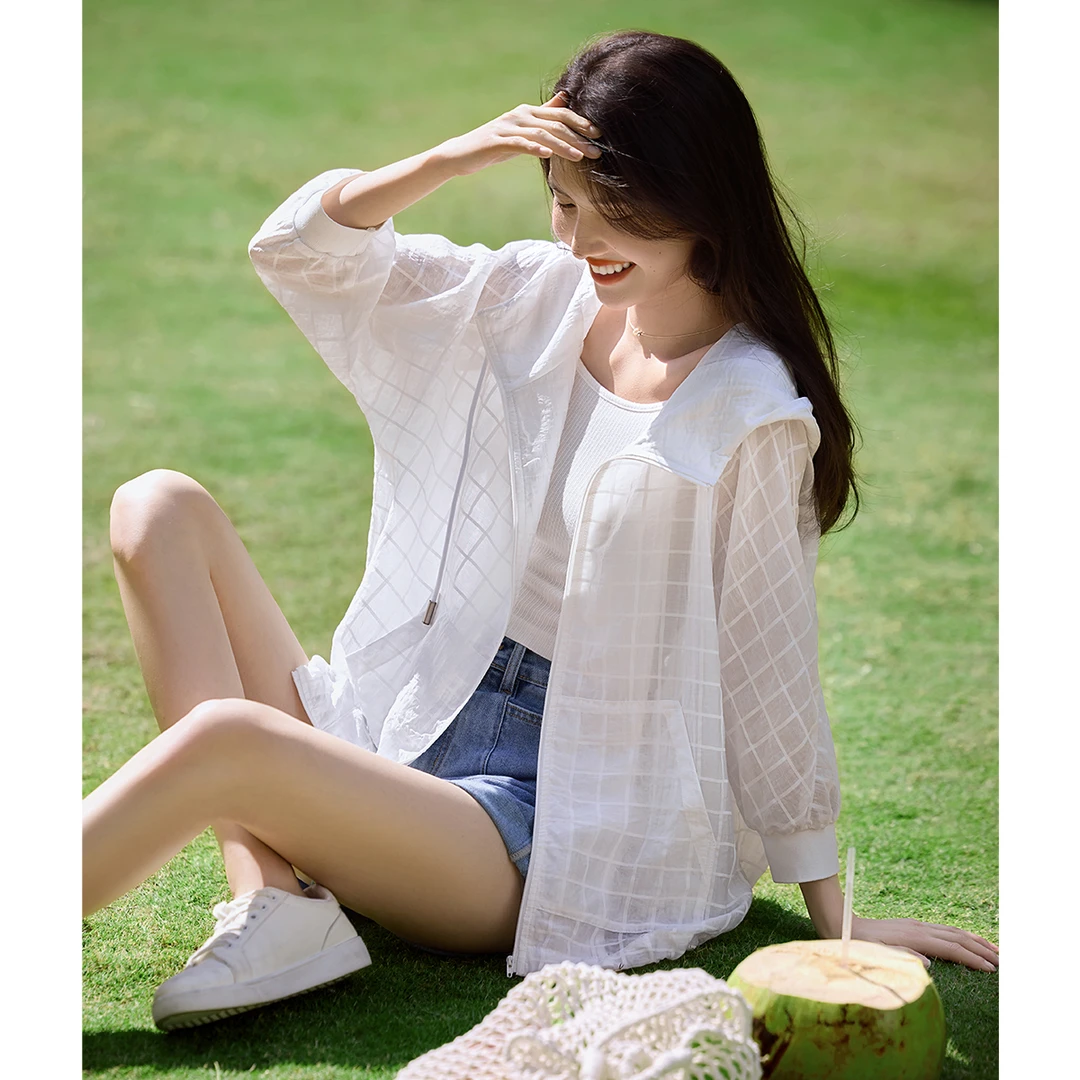 25初夏女款百搭轻薄可调节下摆外套时尚休闲连帽遮阳外搭2368