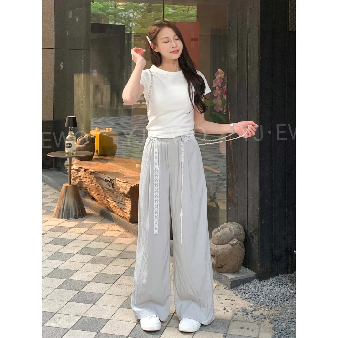 【现货】夏季新款高腰休闲宽松百搭直筒显瘦休闲裤-8299