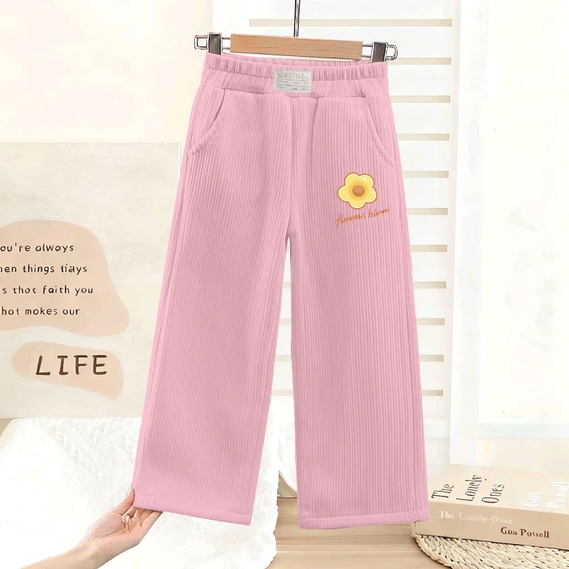 女童阔腿裤中大童直筒裤子春秋款灯芯绒儿童洋气女孩休闲韩版裤潮