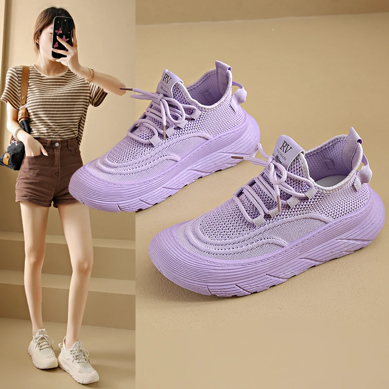 飞织运动网面鞋女款软底2025春季厚底减震透气跑步鞋女轻便椰子鞋