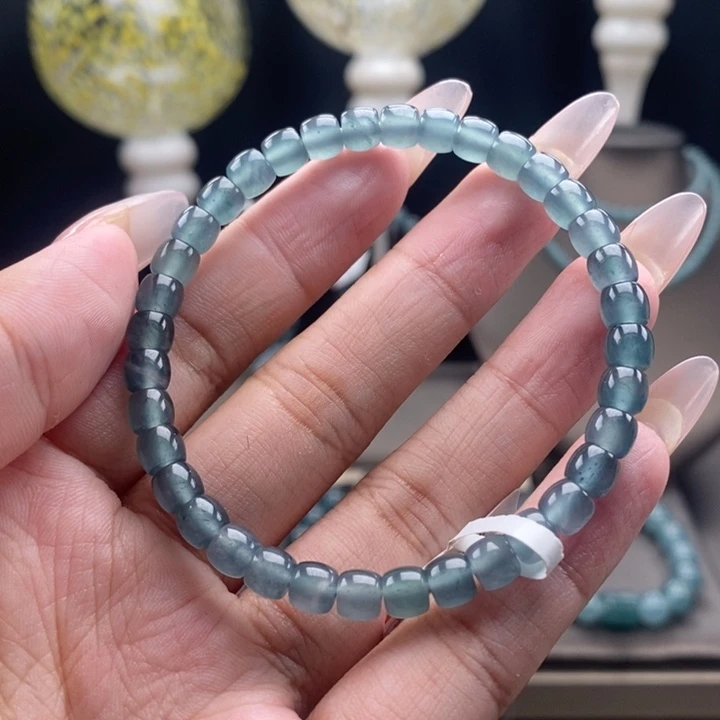 臻***松翡翠未镶嵌手链卡6mm直切福利款