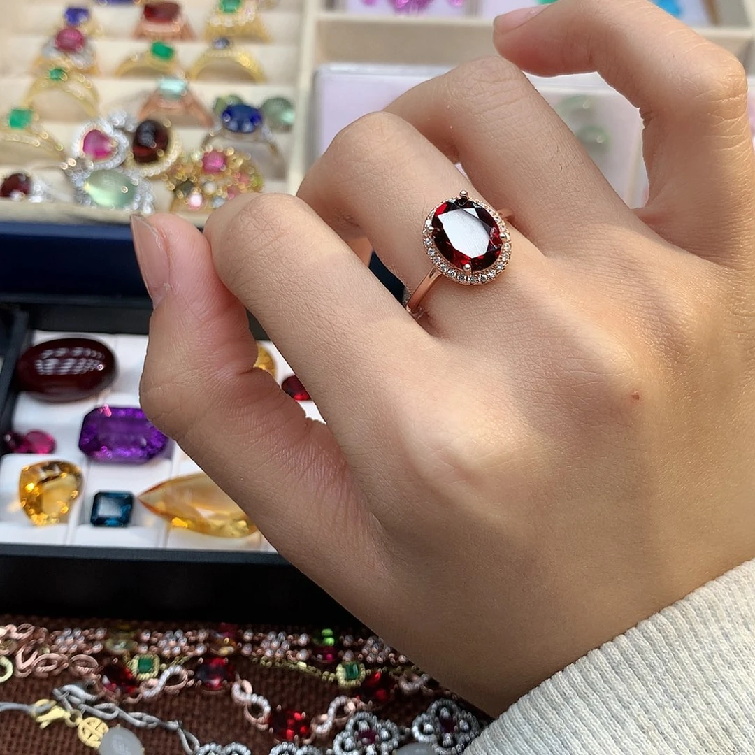 戒指银S925镶嵌石榴石