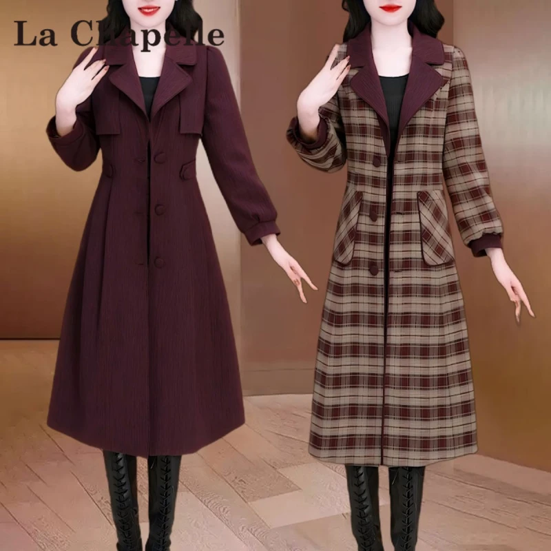 【拉夏】双面穿杭州意法中长款风衣外套女2025早秋新款洋气收腰大衣