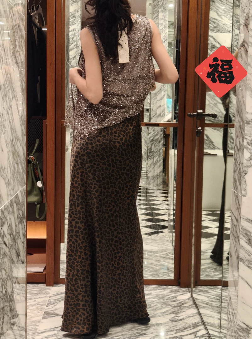 SONG TING 25春夏老钱风豹纹松紧腰桑蚕丝