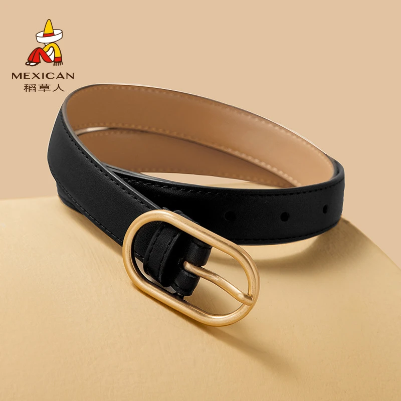 稻草人女士皮带真皮韩版细腰带潮时尚简约韩国学生牛仔装饰裤百搭