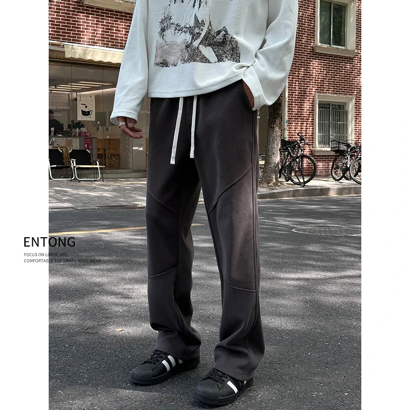 Entong美式高街抽绳直筒卫裤男生秋季百搭运动长裤大码宽松休闲裤