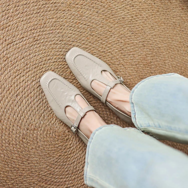 半坊手工女鞋|34-41|2cm|时尚百搭超软乐福鞋方头低跟真皮玛丽珍