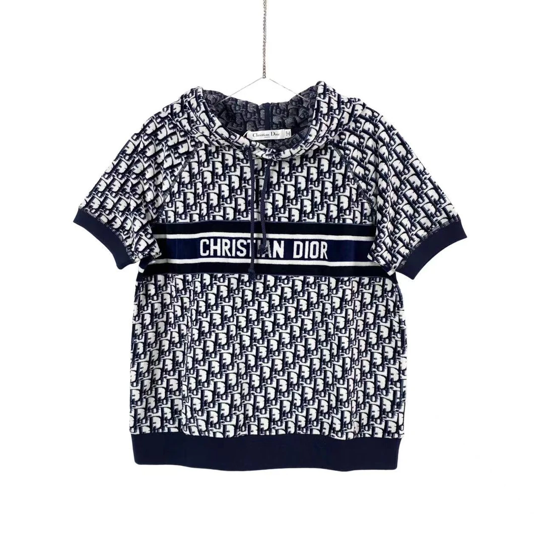 99新 DIOR/迪奥 cc一三三 棉 爆款老花满印连帽短袖 M码 98新