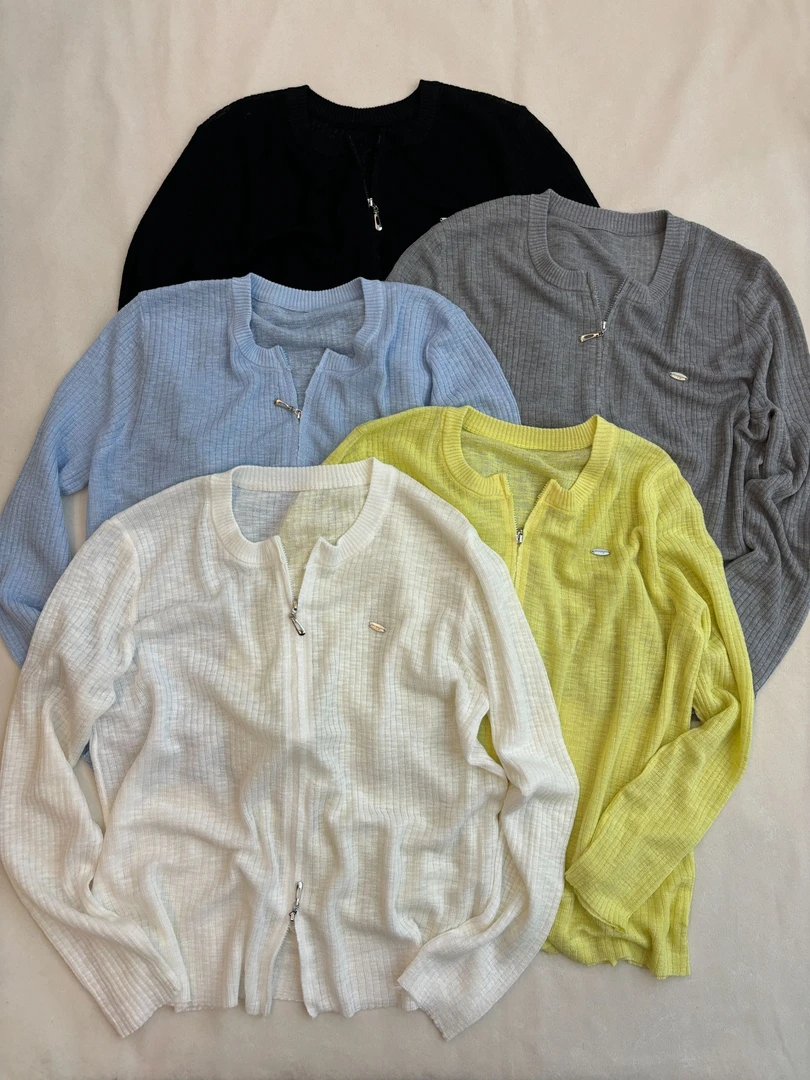 [王大一]125夏季新款韩版宽松双拉链休闲圆领薄款针织防晒衫外套