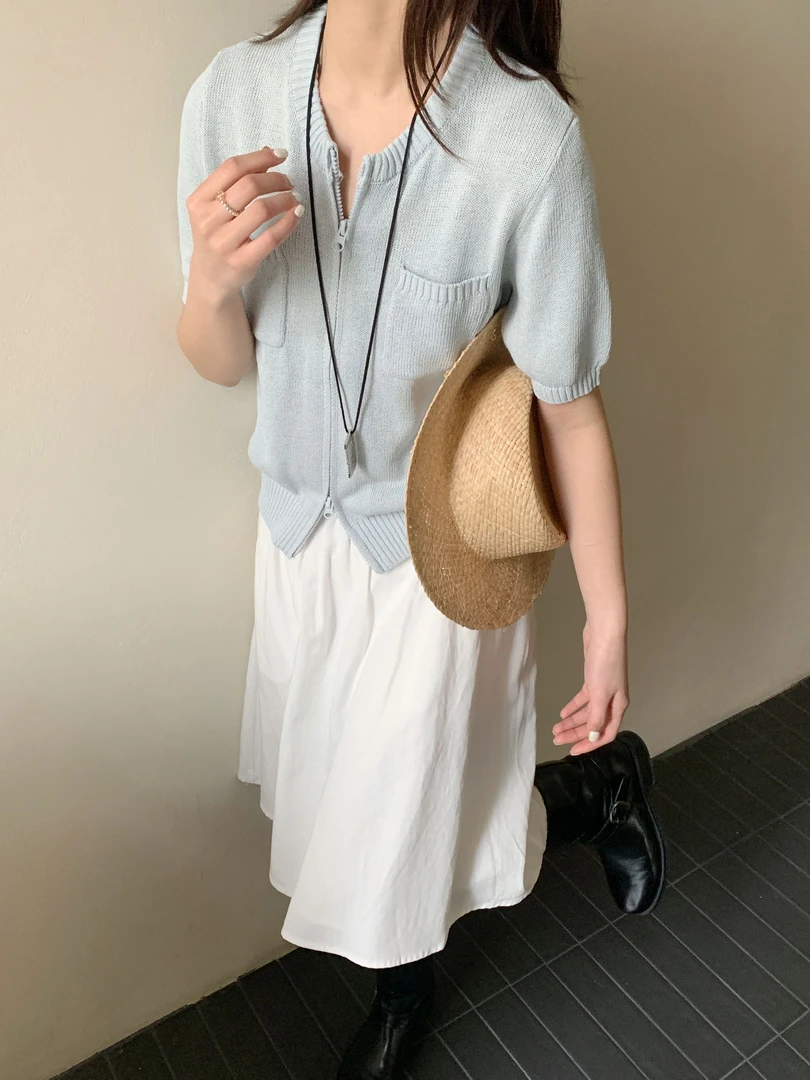 【DUODUO 919951】和纸纱圆领针织衫短袖开衫夏季新款女宽松针织衫