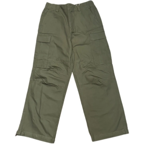 重磅珠帆布直筒纯色军绿工装裤K1499