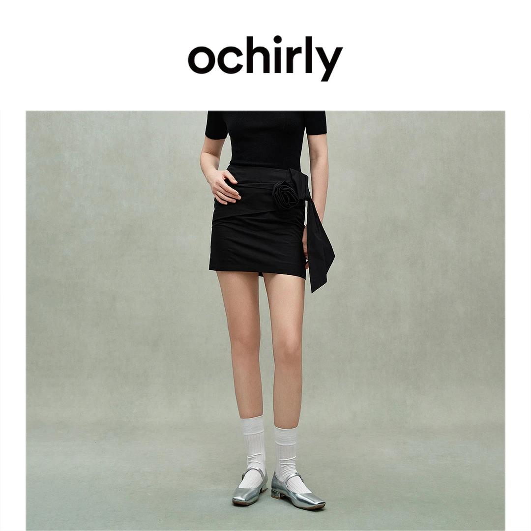 【达人】OCHIRLY欧时力手工盘花a字半身裙短裙黑色度假裙25