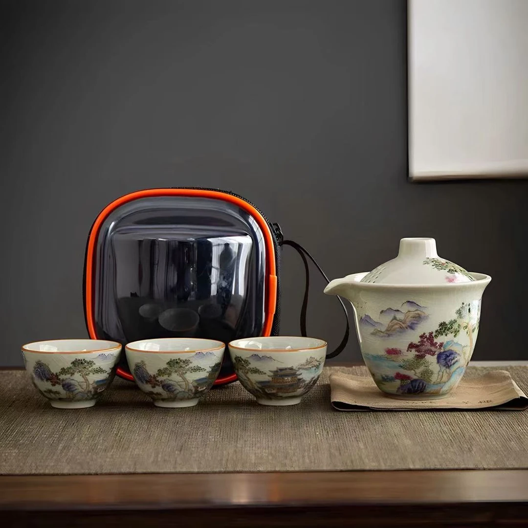 LX301滕王楼阁哥窑便携旅行茶具
