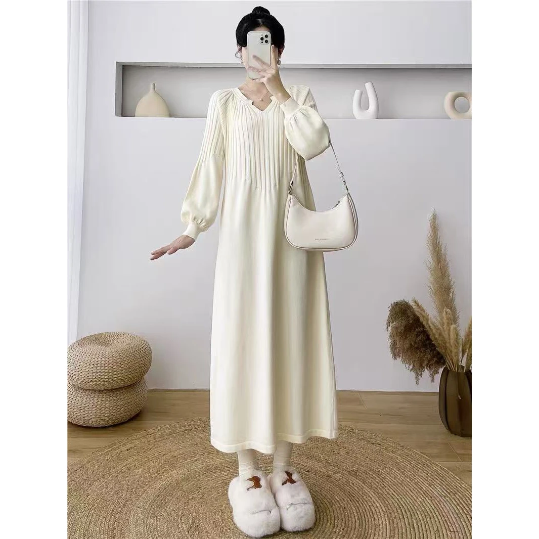 【281-350】大码女装2025秋冬新款半高领针织连衣裙胖mm长款毛衣裙