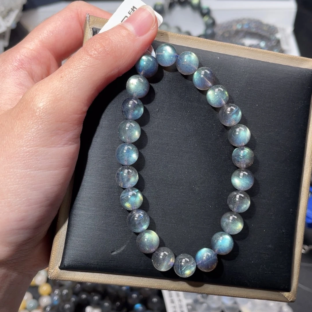 长石手链未镶嵌马岛黑爆闪8m+