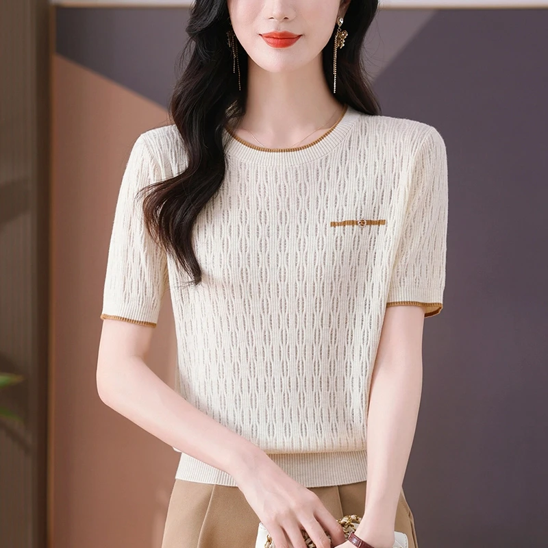 新品爆款短袖t恤女2025新款爆款夏季妈妈女款短款上衣针织衫薄