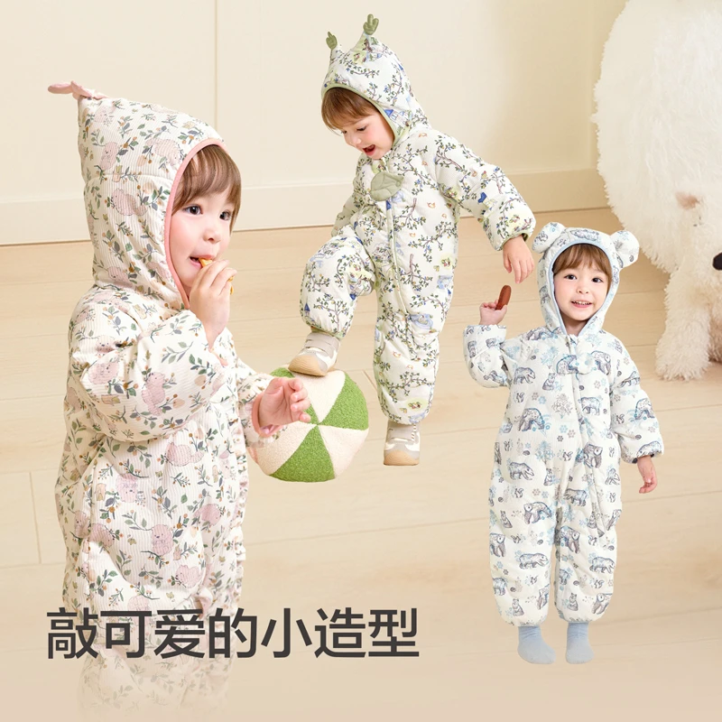 【balaOne】巴拉巴拉宝宝羽绒服连体衣2025新款冬装保暖趣时尚哈衣