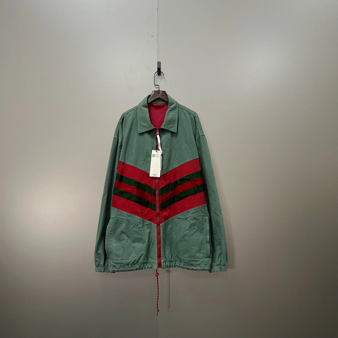 95新 GUCCI/古驰 (ll) 拼接条纹拉链夹克 50码/000456