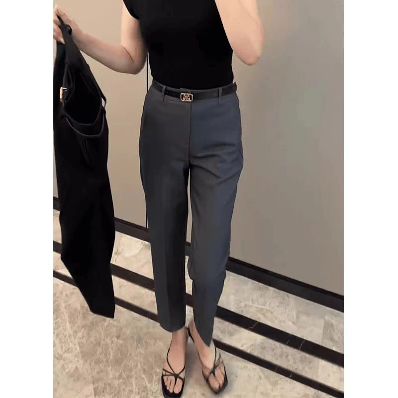 2025春季直筒西裤休闲裤女梨形身材显瘦通勤百搭大码九分烟管裤