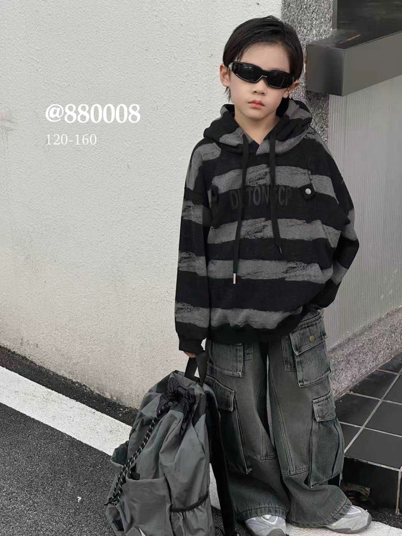 【767-DT】男童扎染卫衣冬季加绒加厚连帽上衣中大童套头衫