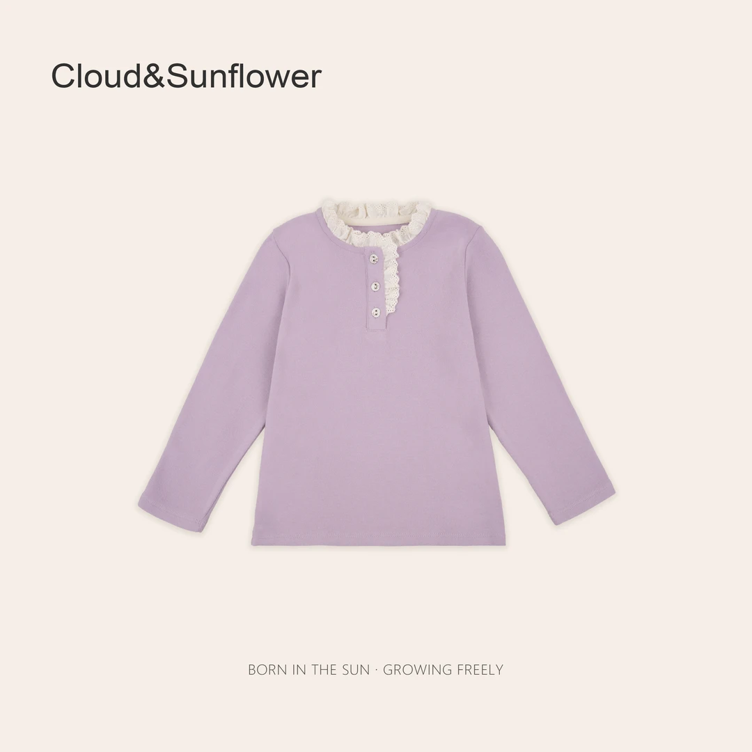 女童三粒扣蕾丝花边圆领冬季百搭休闲打底衫660535