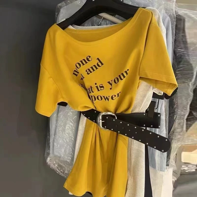 zy.2（21606#）潮流露肩字母印花上衣kc