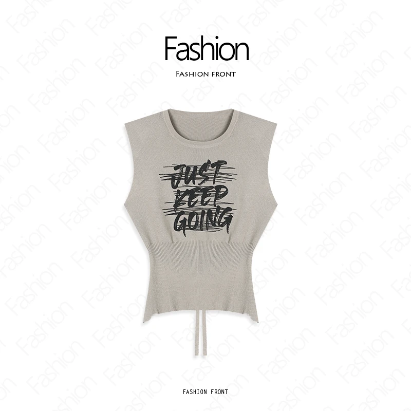 短款字母印花无袖 休闲风无袖T恤设计师打底衫通勤KI-1343