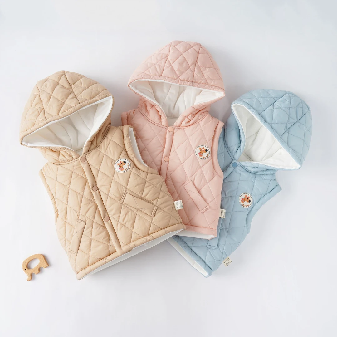 【220菱形格连帽棉马甲】婴幼儿净面菱形格220克春秋冬可穿纯棉马甲