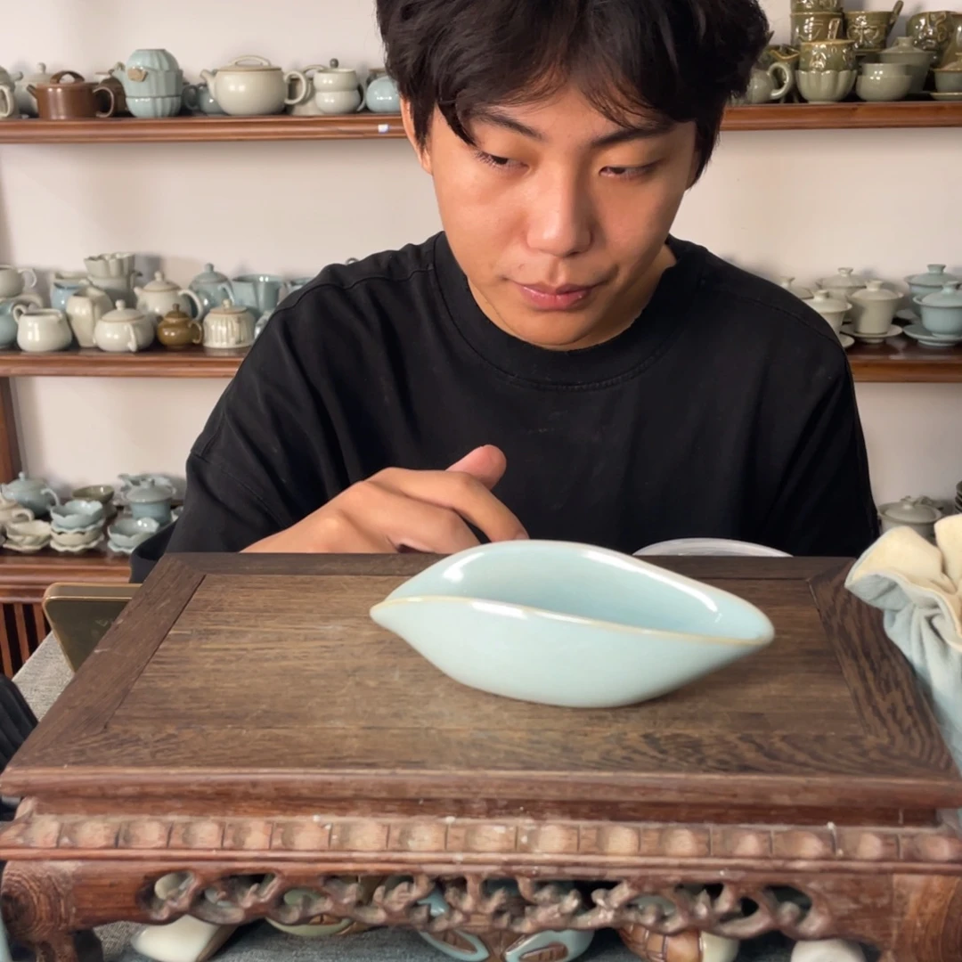 瓷片天青元宝茶荷